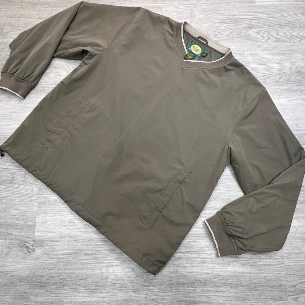 Cabela's Womens Windbreaker Pullover Large V-Neck Lightweight Olive Green